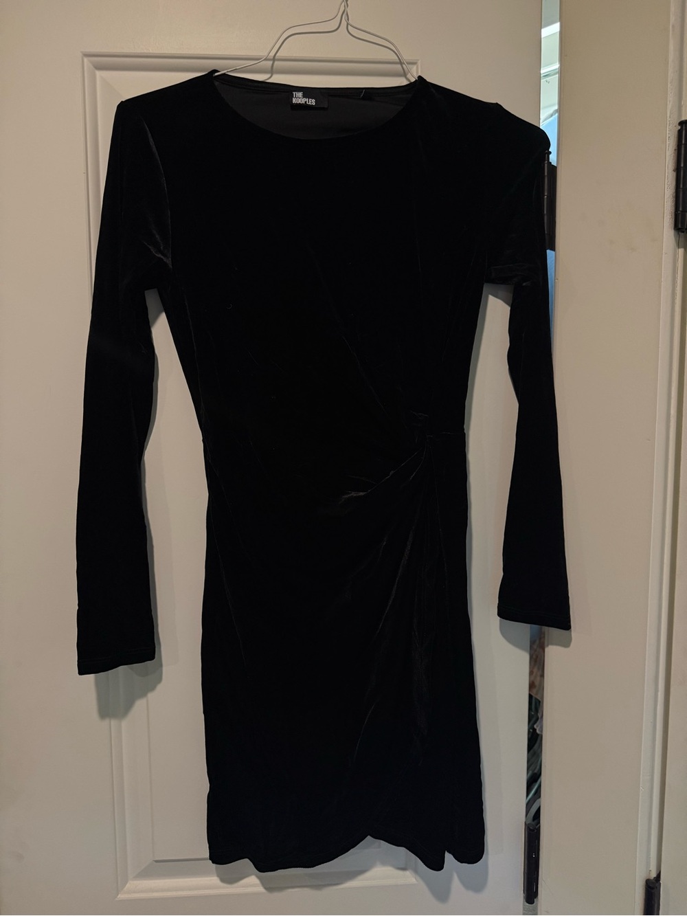 The Kooples Black Velvet Long Sleeve Twist Detail Dress